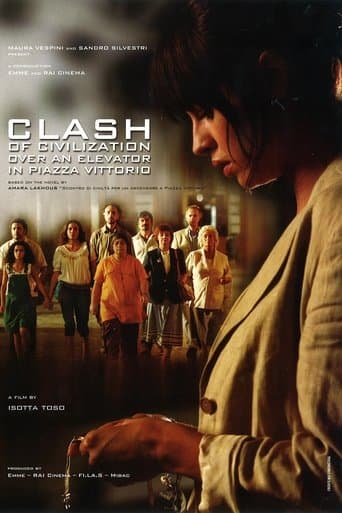 Movie poster for Clash of civilization over an elevator in Piazza Vittorio