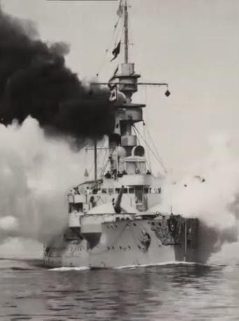 Movie poster for Battleship 'Odin' with All Her Guns in Action