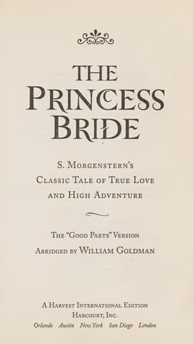 Movie poster for The Princess Bride: S. Morgenstern's Classic Tale of True Love and High Adventure